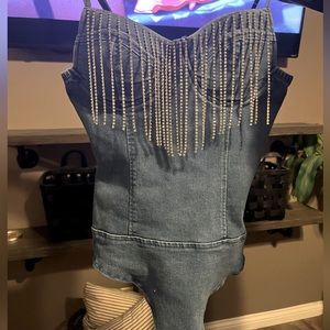 COPY - NWOT fringe jean onesie